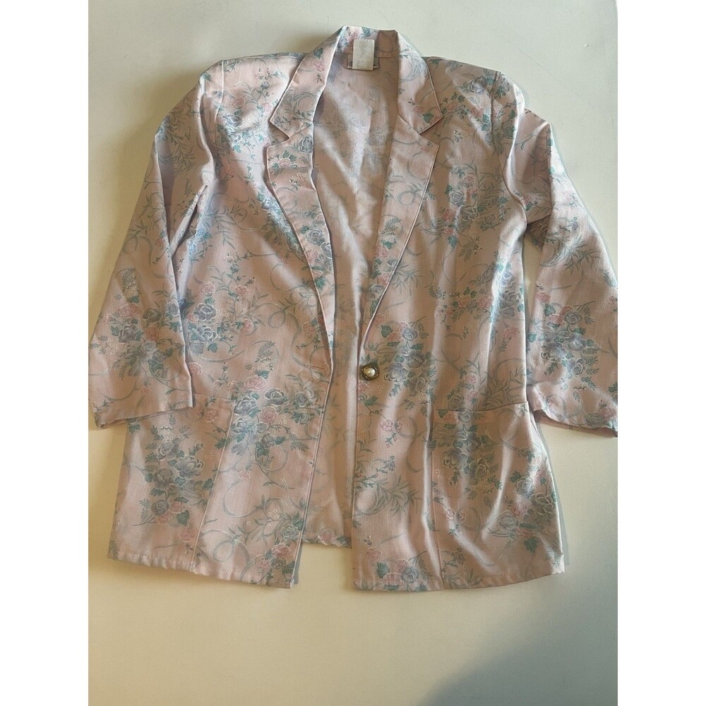 Vintage Penbrooke Lane Women's Size Medium 12-14 Pink Floral 80’s Blazer Jacket